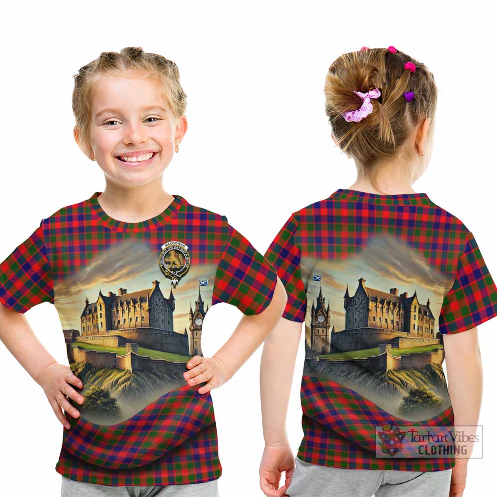 MacGowan (McGowan) Tartan Family Crest Kid T-Shirt with Scottish Ancient Castle Style - Tartan Vibes Clothing