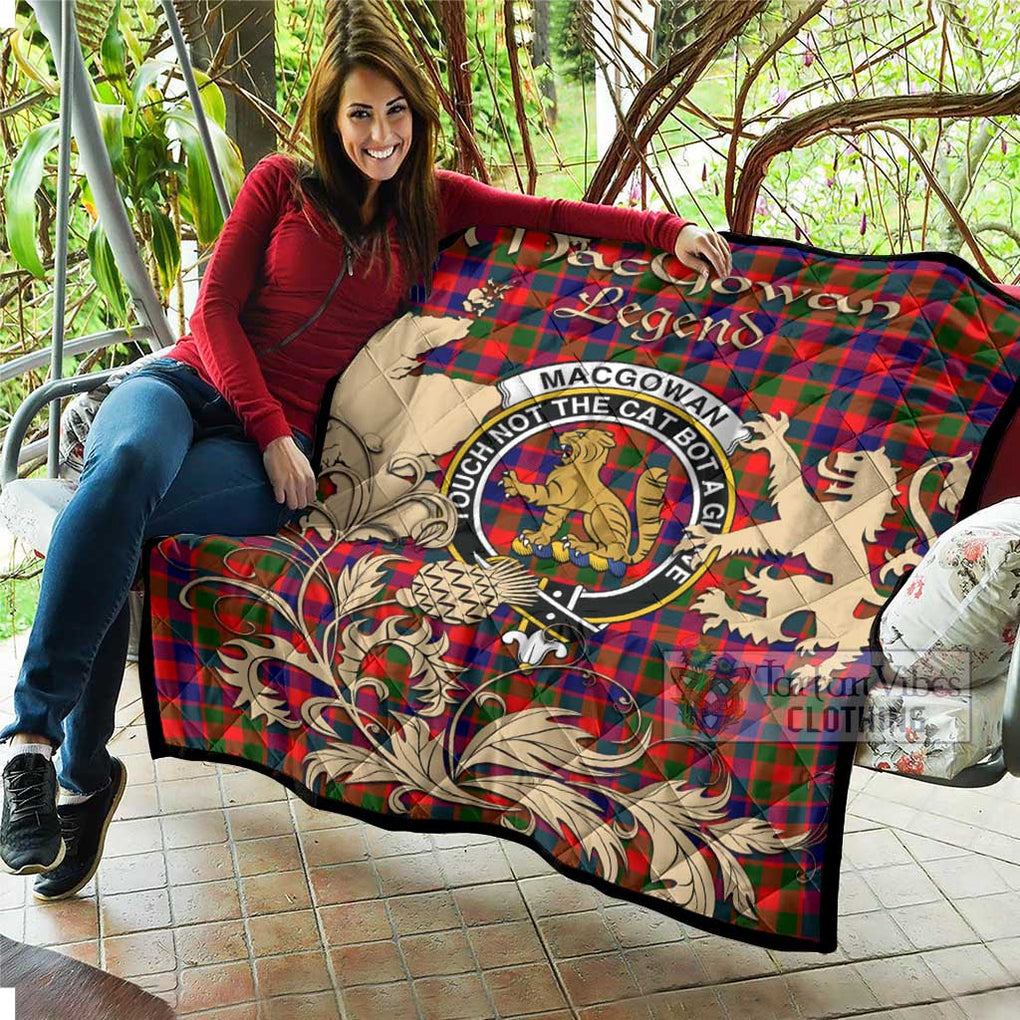 Tartan Vibes Clothing MacGowan (McGowan) Tartan Quilt with Family Crest and Scottish Symbol Style