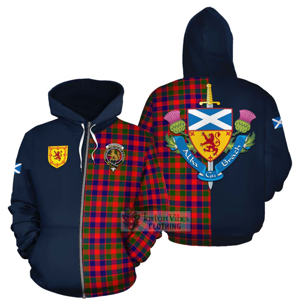 MacGowan (McGowan) Tartan Cotton Hoodie Alba with Scottish Lion Royal Arm Half Style - Tartan Vibes Clothing