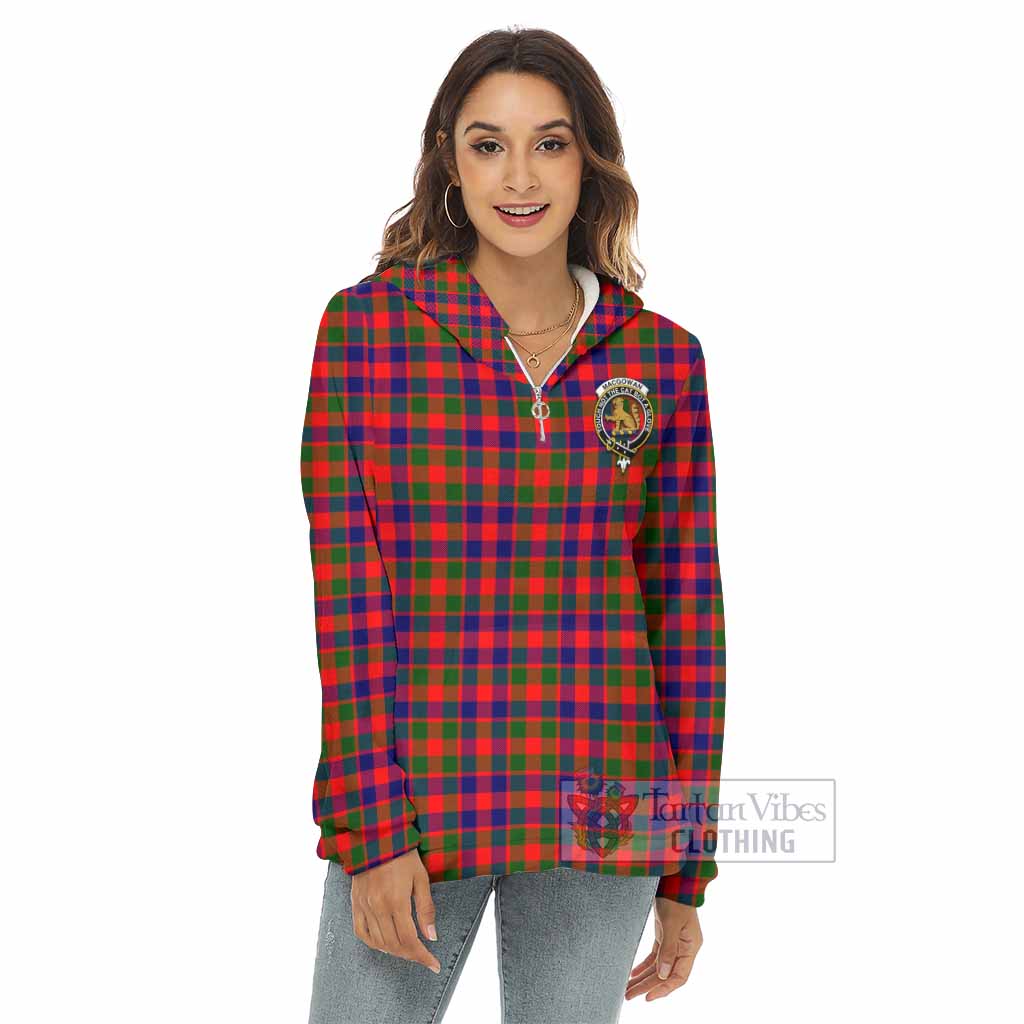 MacGowan (McGowan) Tartan Women's Borg Fleece Hoodie with Half Zip with Family Crest - Tartan Vibes Clothing