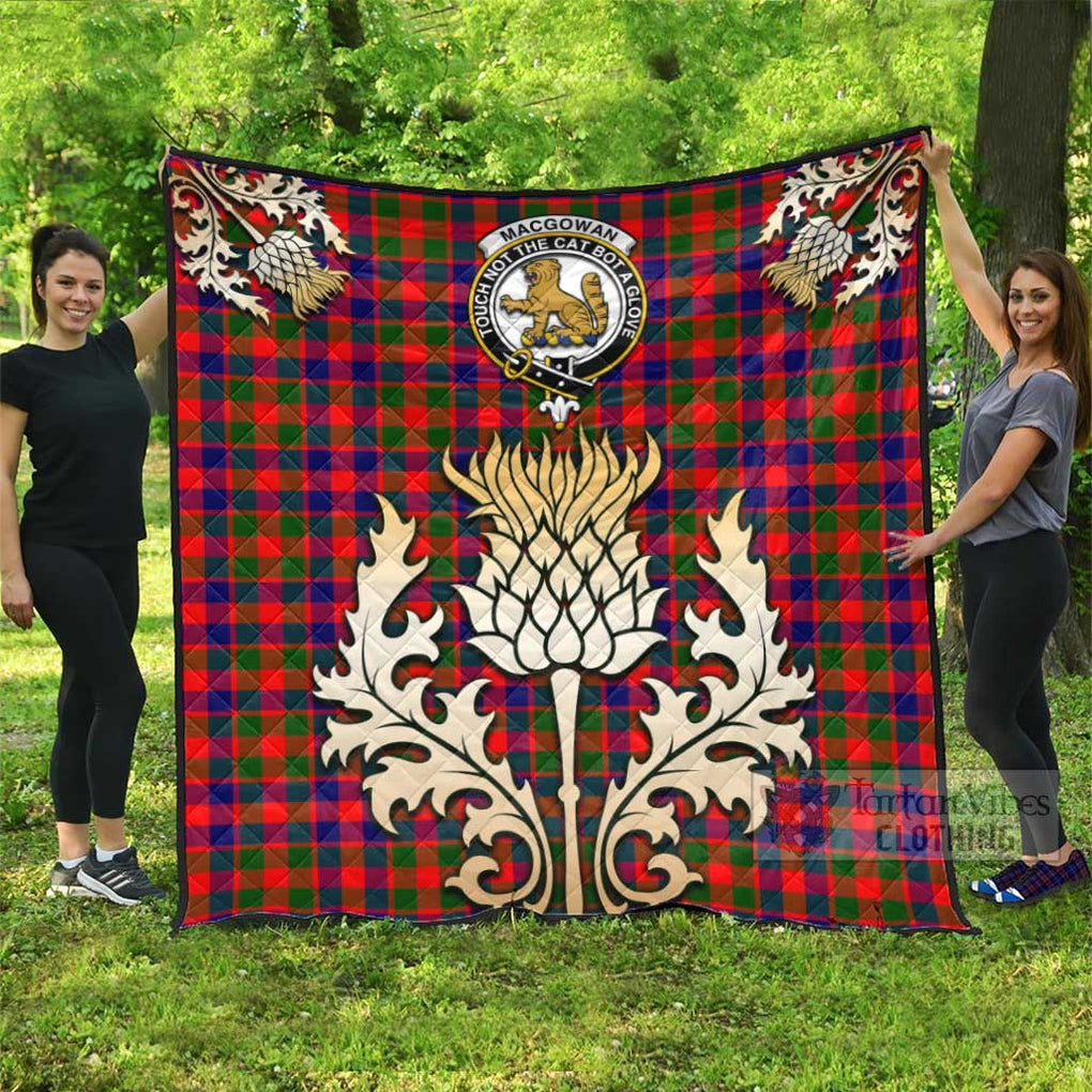 Tartan Vibes Clothing MacGowan (McGowan) Tartan Quilt with Family Crest and Golden Thistle Style