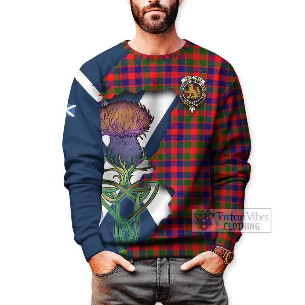 Tartan Vibes Clothing MacGowan (McGowan) Tartan Family Crest Sweatshirt Scottish Thistle Celtic Inspired