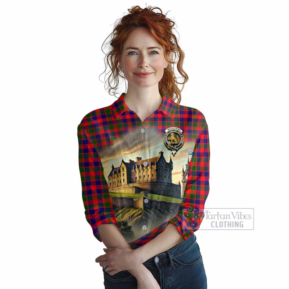 MacGowan (McGowan) Tartan Family Crest Women's Casual Shirt with Scottish Ancient Castle Style - Tartan Vibes Clothing