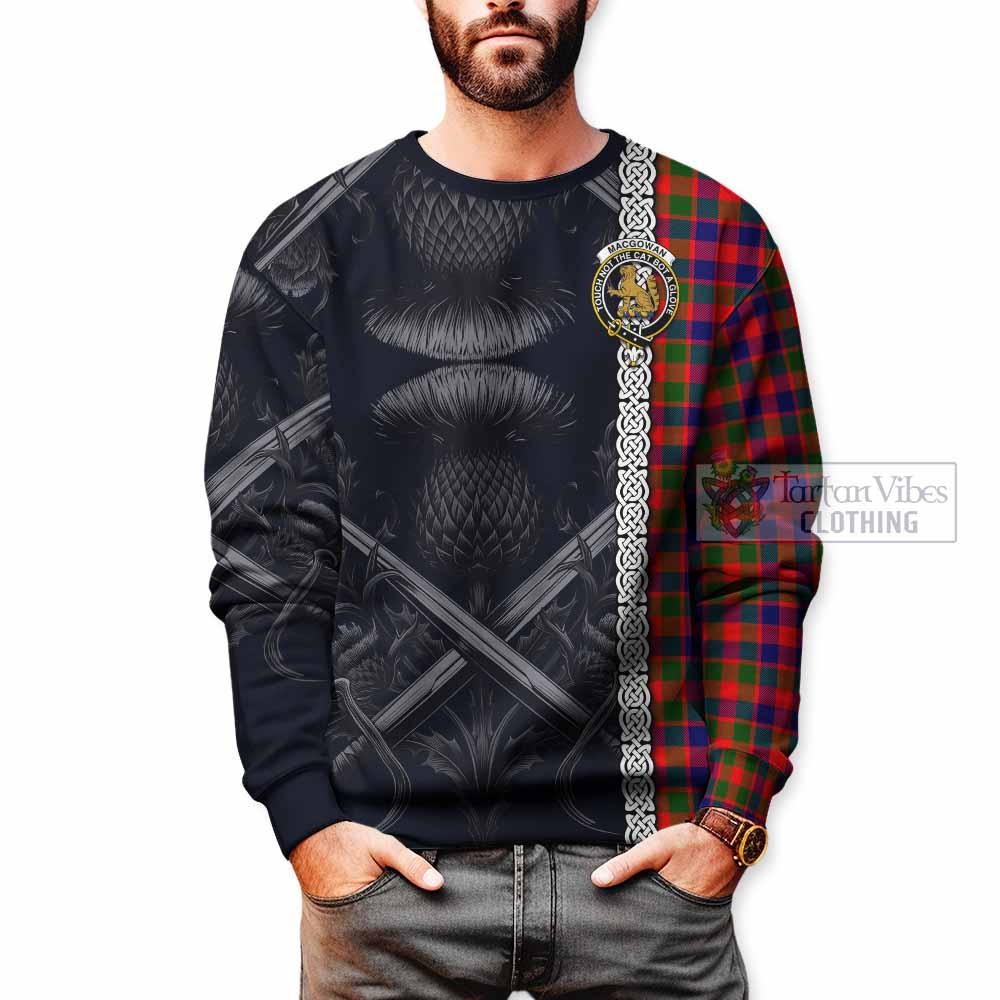 MacGowan (McGowan) Tartan Sweatshirt with Family Crest Cross Sword Thistle Celtic Vibes - Tartan Vibes Clothing