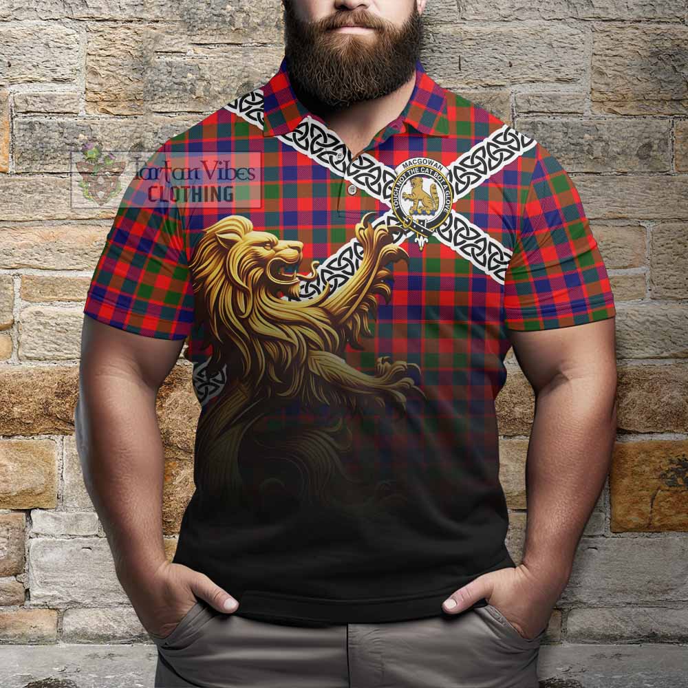 MacGowan (McGowan) Crest Tartan Polo Shirt with Golden Lion Emblem Celtic Style - Tartan Vibes Clothing