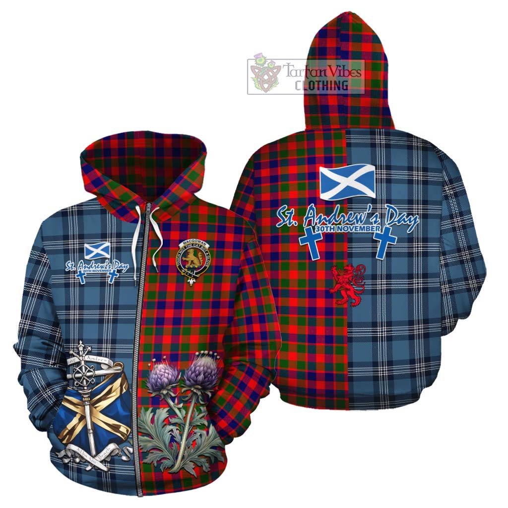 MacGowan (McGowan) Tartan Cotton Hoodie Happy St. Andrew's Day Half Tartan Style - Tartan Vibes Clothing
