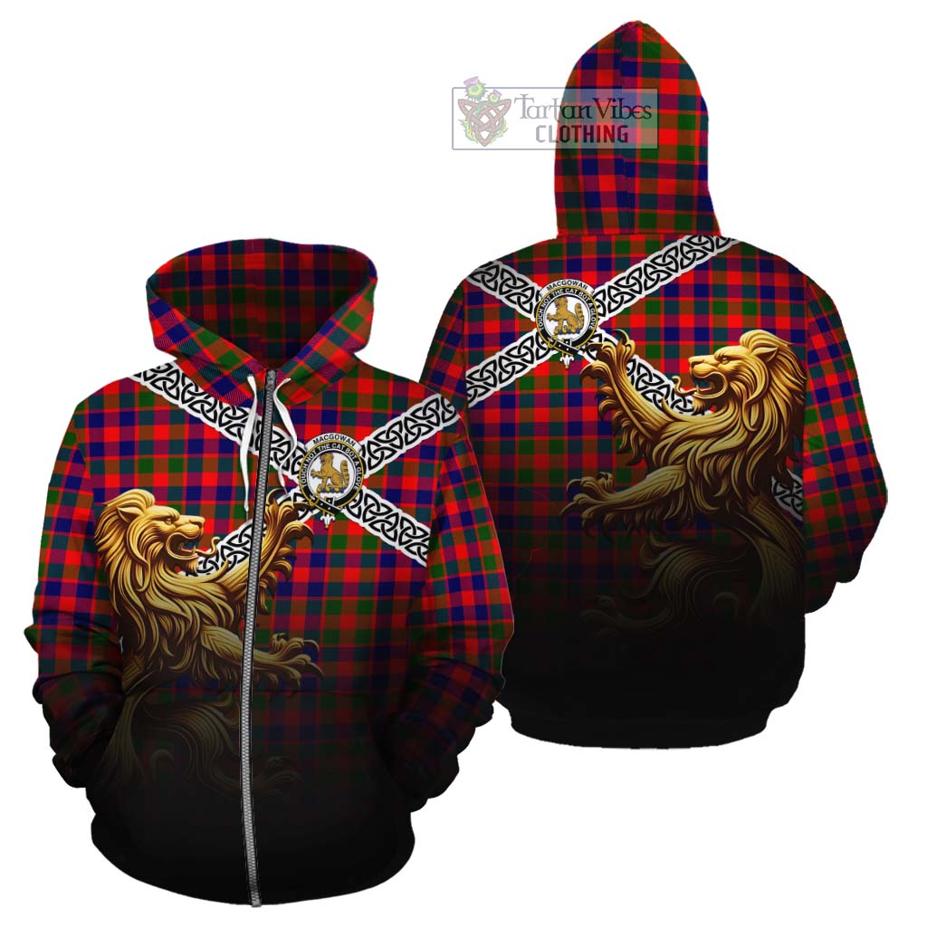 MacGowan (McGowan) Crest Tartan Cotton Hoodie with Golden Lion Emblem Celtic Style Zip Hoodie - Tartan Vibes Clothing