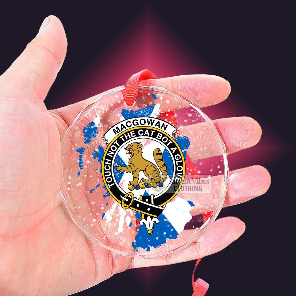 Tartan Vibes Clothing MacGowan (McGowan) Clan Crest Christmas Glass Ornament with Scotland Map