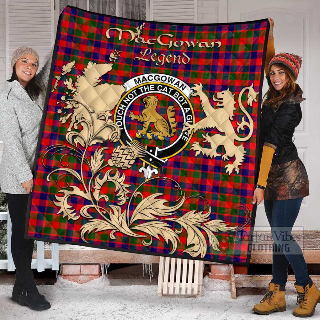Tartan Vibes Clothing MacGowan (McGowan) Tartan Quilt with Family Crest and Scottish Symbol Style