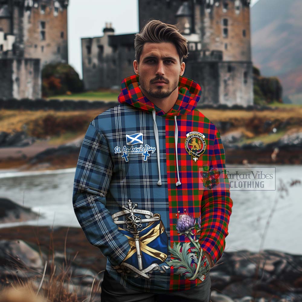 MacGowan (McGowan) Tartan Cotton Hoodie Happy St. Andrew's Day Half Tartan Style - Tartan Vibes Clothing