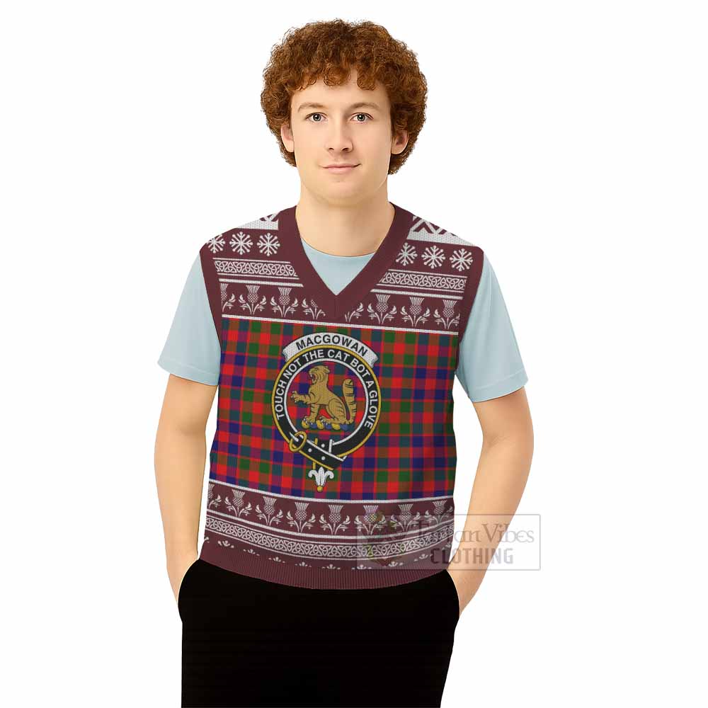 MacGowan (McGowan) Clan Tartan Christmas Knitted V-Neck Vest with Family Crest - Tartan Vibes Clothing