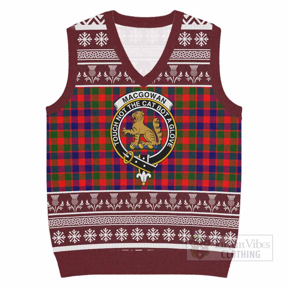 MacGowan (McGowan) Clan Tartan Christmas Knitted V-Neck Vest with Family Crest - Tartan Vibes Clothing