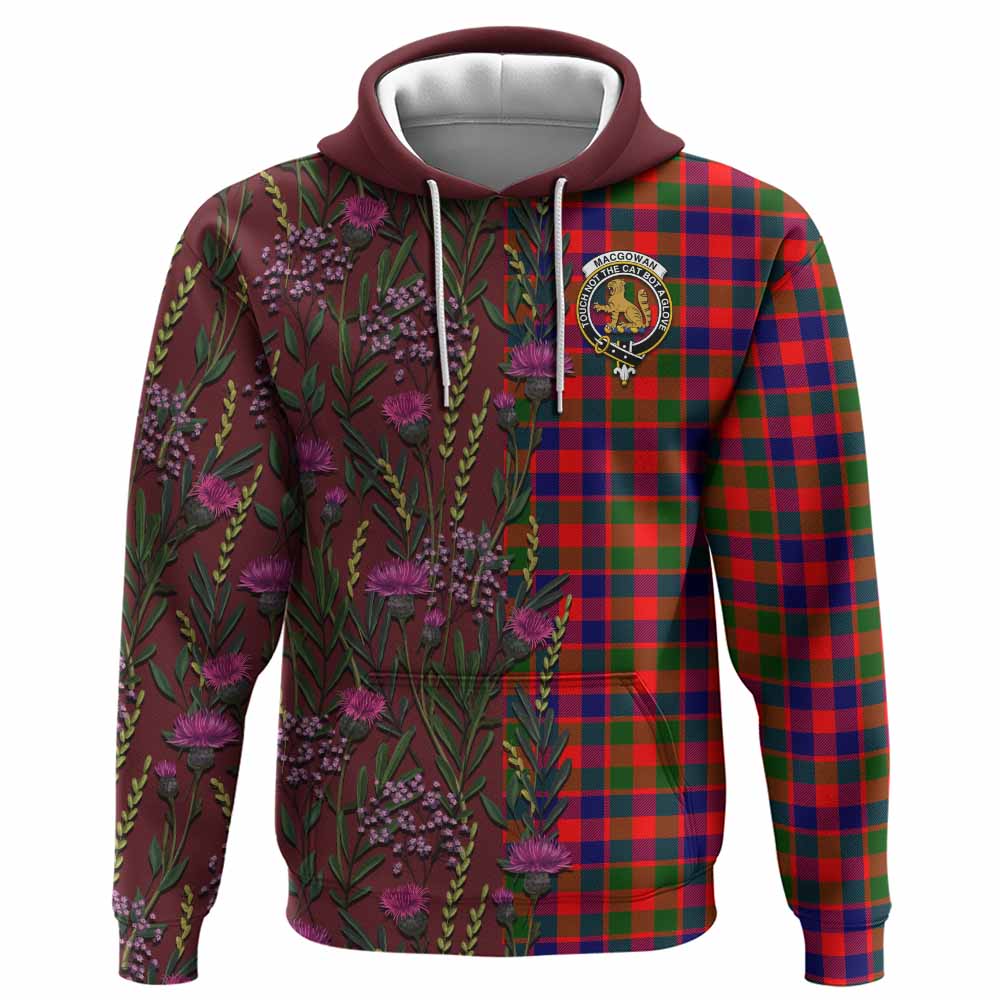MacGowan (McGowan) Family Crest Tartan Hoodie Scottish Thistle Flower Pattern Half Style - Tartan Vibes Clothing