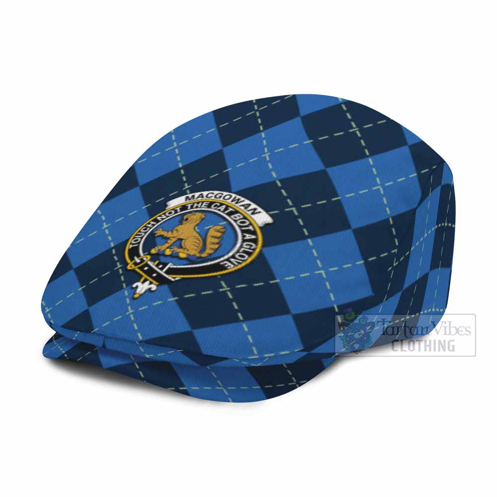 MacGowan (McGowan) Scottish Family Crest Flat Cap, Jeff Cap Navy Argyle Classic Style - Tartan Vibes Clothing
