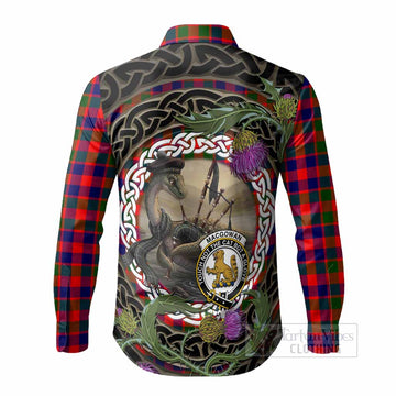 MacGowan (McGowan) Tartan Crest Bagpipe Nessie Long Sleeve Button Shirts Scottish Loch Ness Monster Celtic Thistle