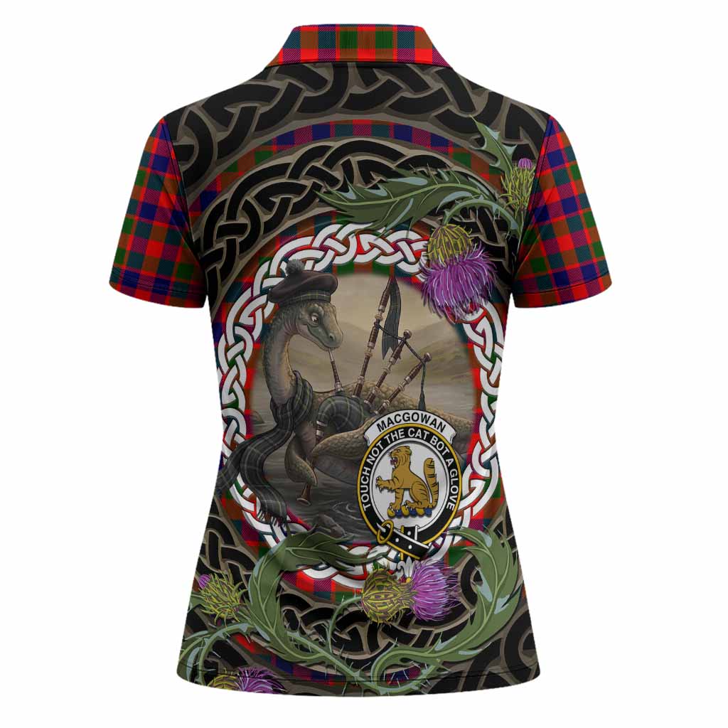 MacGowan (McGowan) Tartan Crest Bagpipe Nessie Women Polo Shirt Scottish Loch Ness Monster Celtic Thistle
