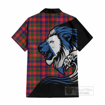 MacGowan (McGowan) Tartan Crest Cotton Hawaiian Shirt Scottish Golden Lions Wave Flow