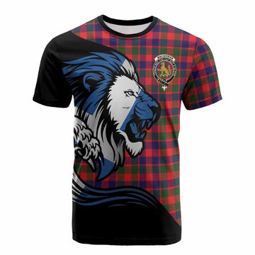 MacGowan (McGowan) Tartan Crest Cotton T-shirt Scottish Golden Lions Wave Flow