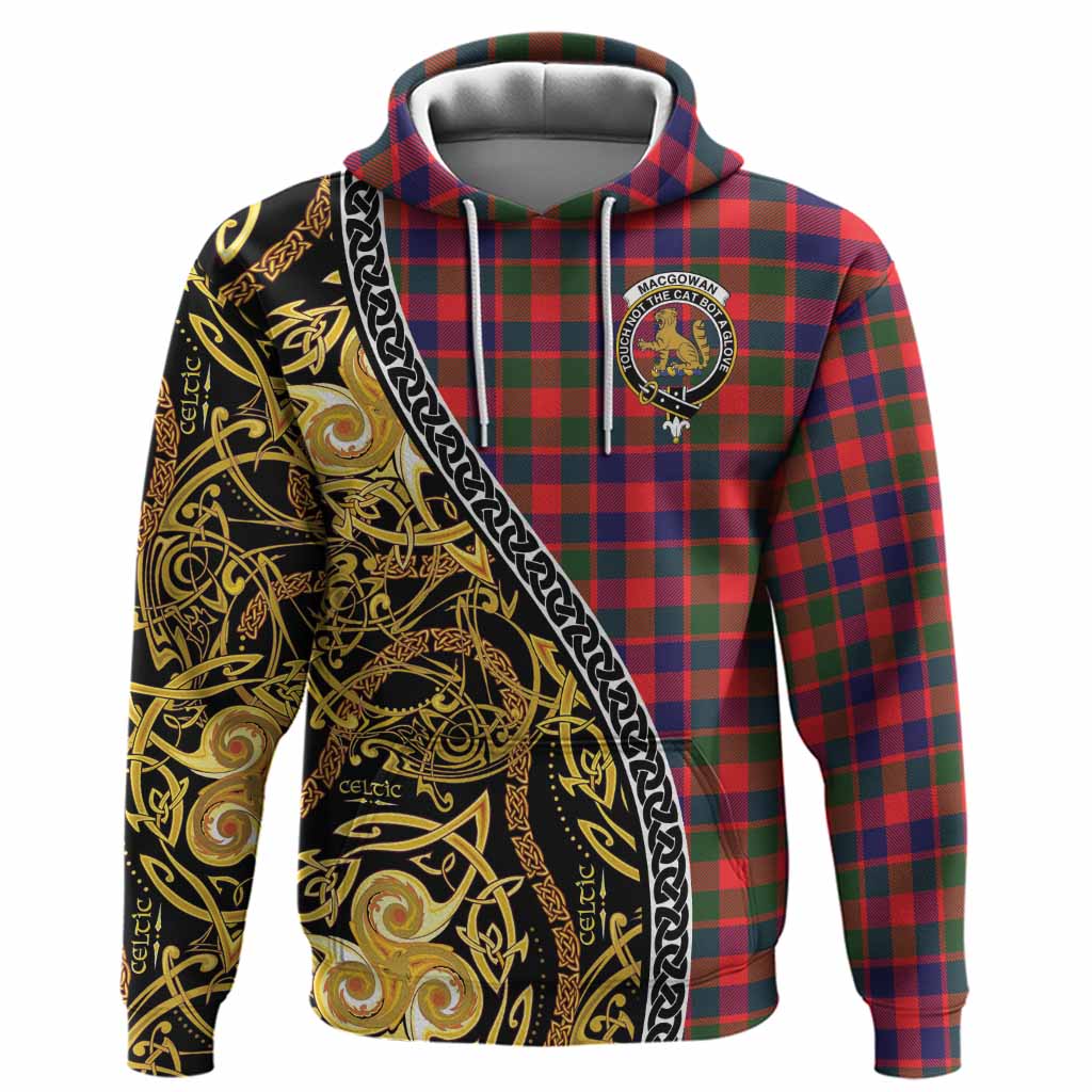MacGowan (McGowan) Tartan Crest Hoodie Celtic Knot and Triple Trickle Spiral Symbols