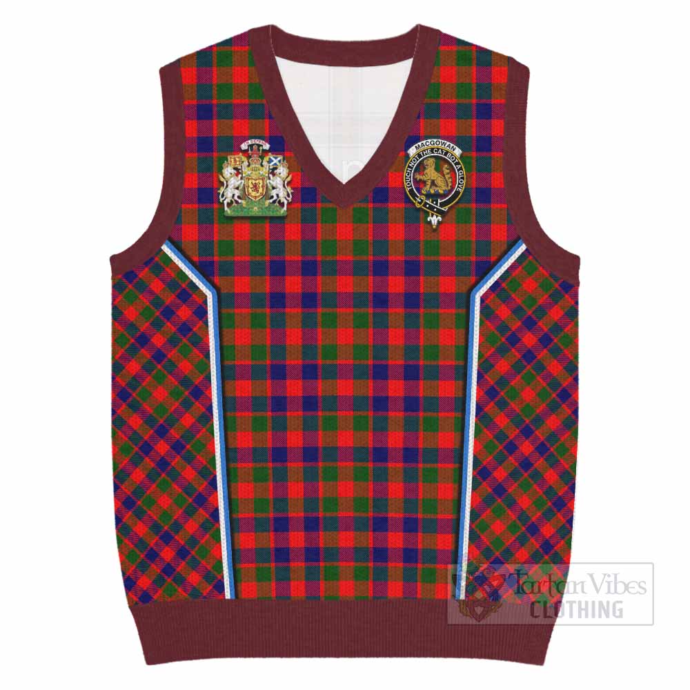 MacGowan (McGowan) Tartan Crest Knitted V-Neck Vest Scotland Coat of Arm Flag Style - Tartan Vibes Clothing