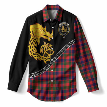 MacGowan (McGowan) Tartan Crest Women Casual Shirt Legendary Dragon Knot Half Style