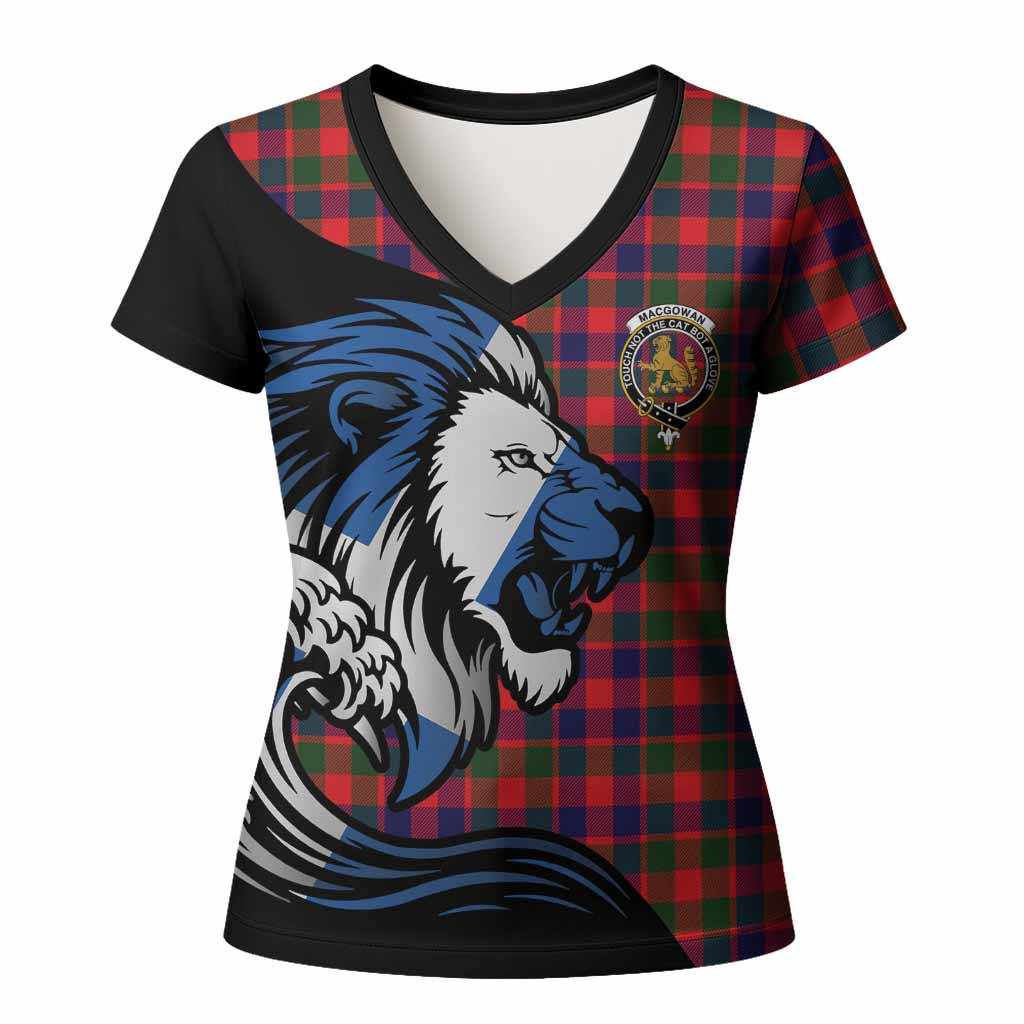 MacGowan (McGowan) Tartan Crest Women T shirt Scottish Golden Lions Wave Flow