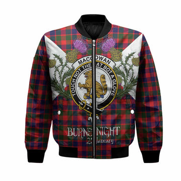 MacGowan (McGowan) Tartan Family Crest Bomber Jacket Scottish Burns Night Thistle Floral