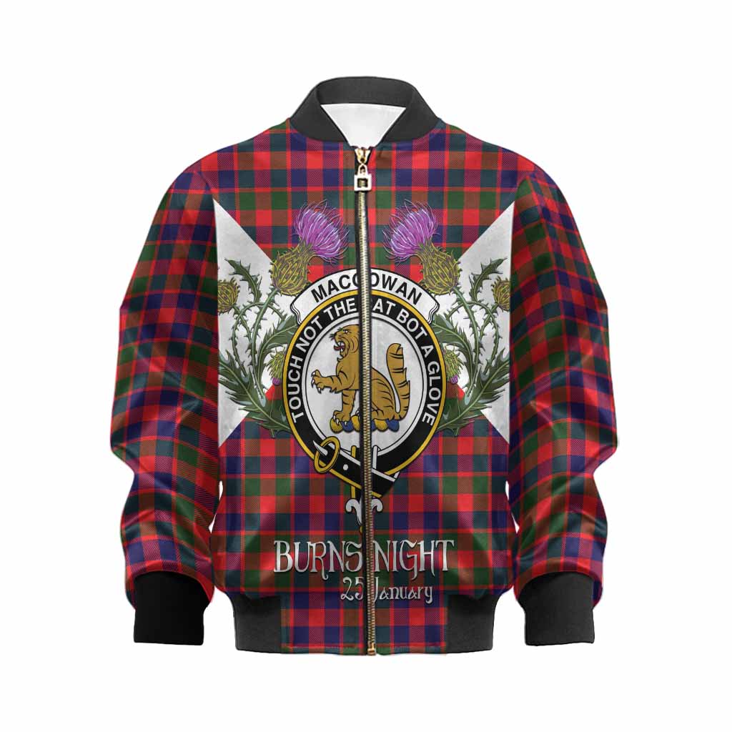 MacGowan (McGowan) Tartan Family Crest Kid Bomber Jacket Scottish Burns Night Thistle Floral