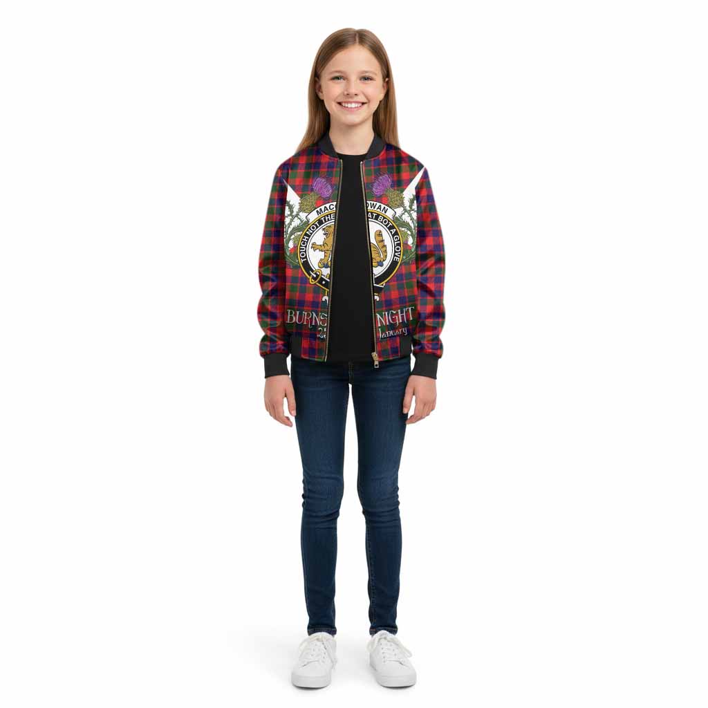 MacGowan (McGowan) Tartan Family Crest Kid Bomber Jacket Scottish Burns Night Thistle Floral