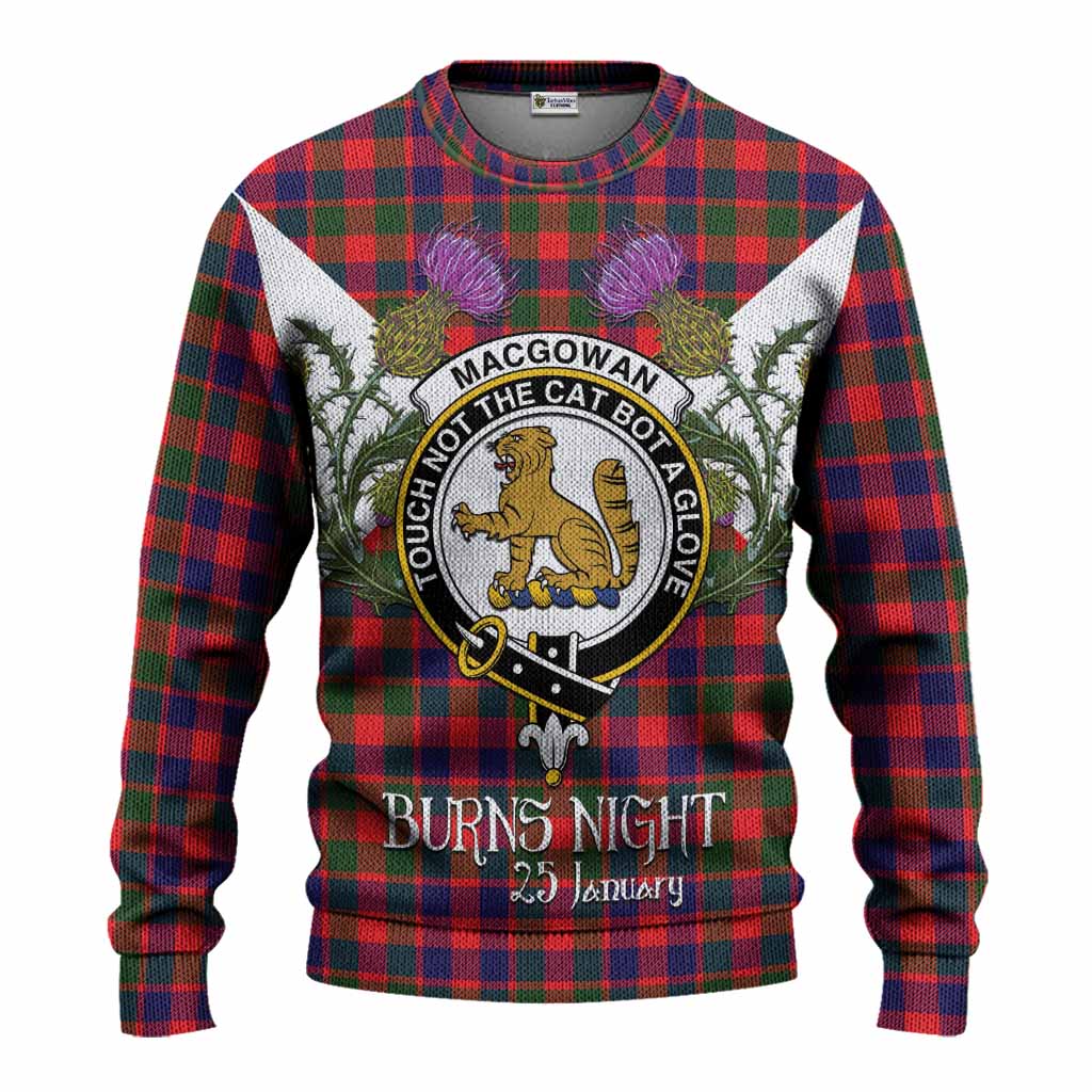 MacGowan (McGowan) Tartan Family Crest Knitted Sweater Scottish Burns Night Thistle Floral