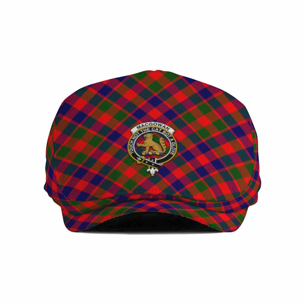 MacGowan (McGowan) Tartan Flat Cap, Jeff Cap Cross Style with Family Crest - Tartan Vibes Clothing