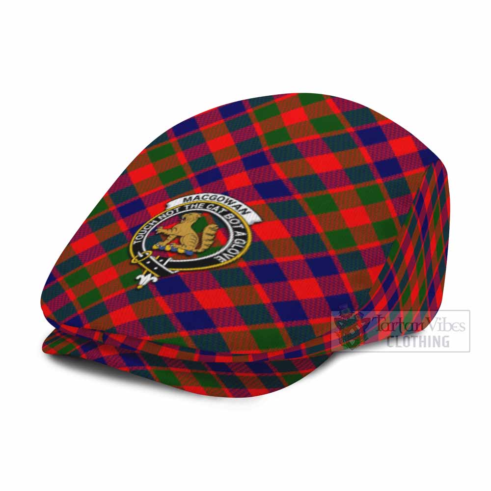 MacGowan (McGowan) Tartan Flat Cap, Jeff Cap Cross Style with Family Crest - Tartan Vibes Clothing