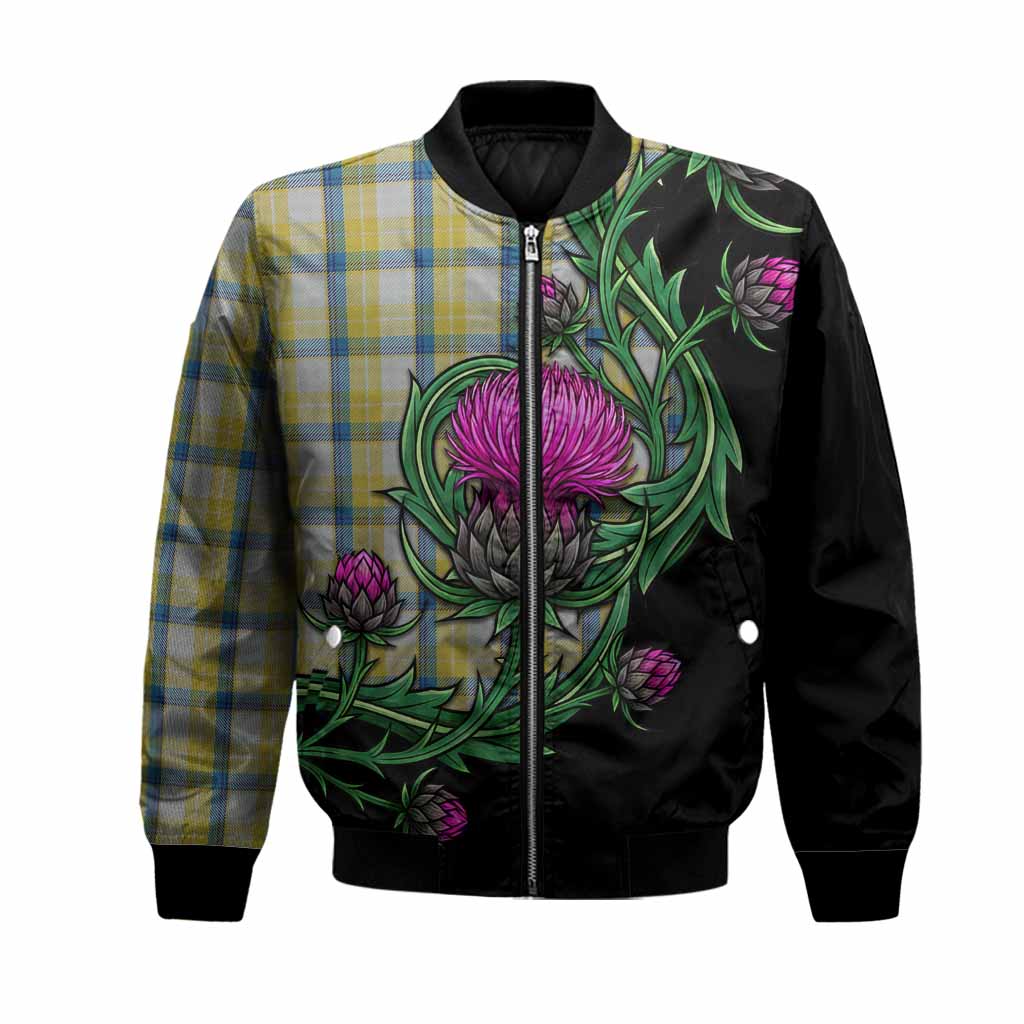 MacGrath (McGrath) Tartan Bomber Jacket Resilient Scottish Thistle Unisex Black - Tartan Vibes Clothing