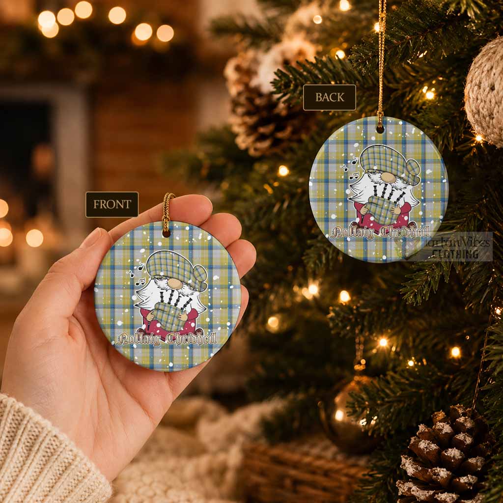 MacGrath (McGrath) Tartan Ceramic Circle Ornament Gnome Bagpiper - Chistmas Tree Decor