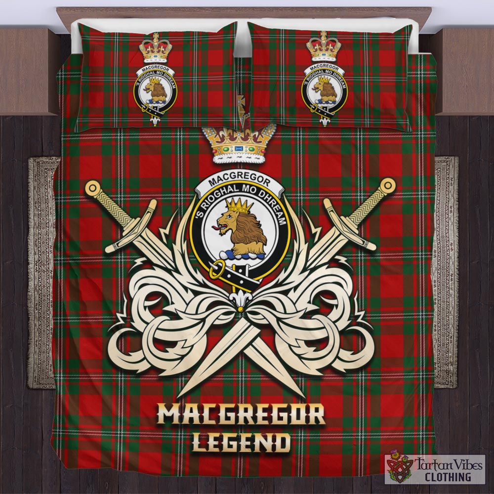Tartan Vibes Clothing MacGregor Tartan Bedding Set with Clan Crest and the Golden Sword of Courageous Legacy