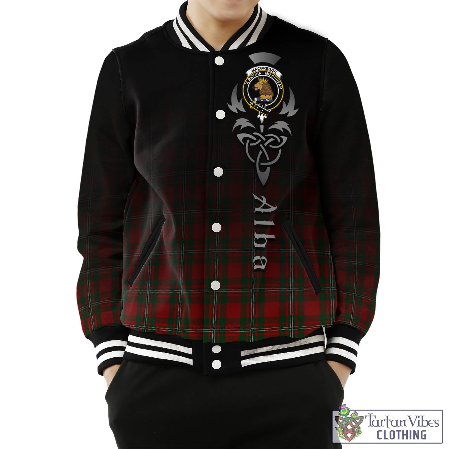 MacGregor (McGregor) Tartan Baseball Jacket Featuring Alba Gu Brath Family Crest Celtic Inspired Unisex - Tartan Vibes Clothing