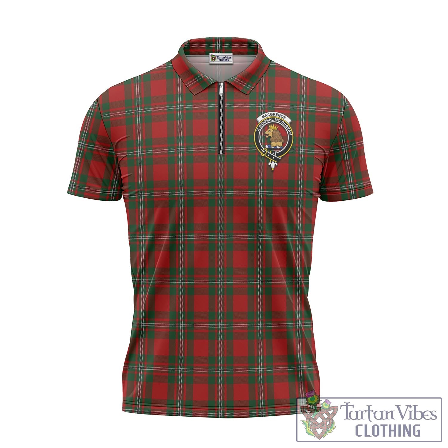 Tartan Vibes Clothing MacGregor Tartan Zipper Polo Shirt with Family Crest
