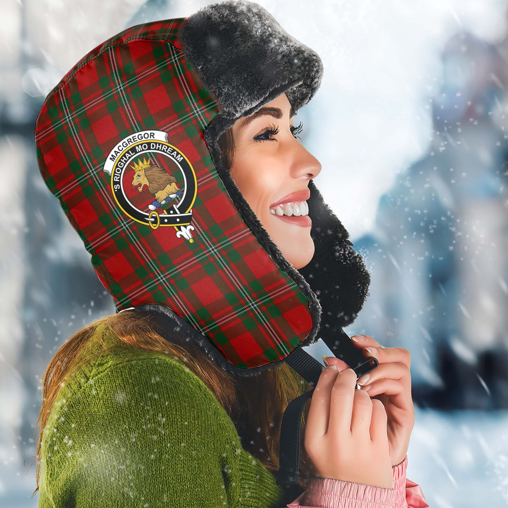 MacGregor Tartan Winter Trapper Hat with Family Crest Winter Trapper Hat Universal Fit Circumference 22.8in (58cm) - Tartanvibesclothing