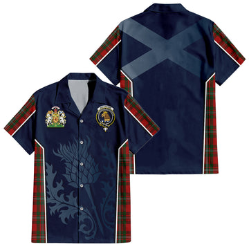 MacGregor Tartan Short Sleeve Button Up Shirt with Family Crest and Scottish Thistle Vibes Sport Style