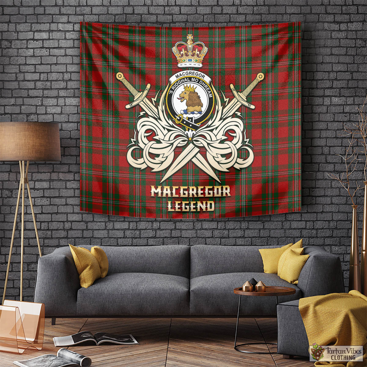 Tartan Vibes Clothing MacGregor Tartan Tapestry with Clan Crest and the Golden Sword of Courageous Legacy