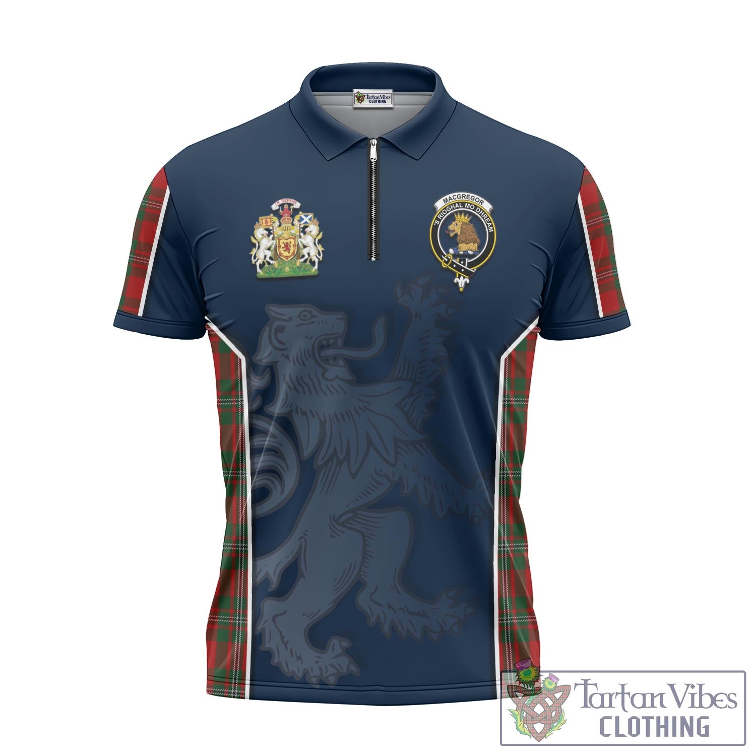 Tartan Vibes Clothing MacGregor Tartan Zipper Polo Shirt with Family Crest and Lion Rampant Vibes Sport Style