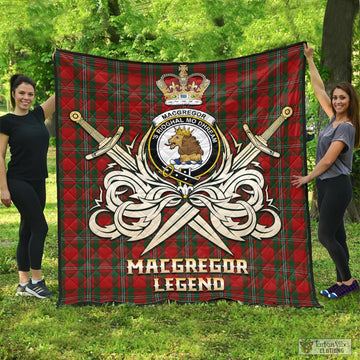 MacGregor Tartan Quilt with Clan Crest and the Golden Sword of Courageous Legacy