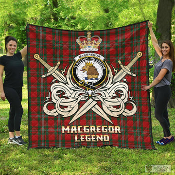 MacGregor (McGregor) Tartan Quilt with Clan Crest and the Golden Sword of Courageous Legacy