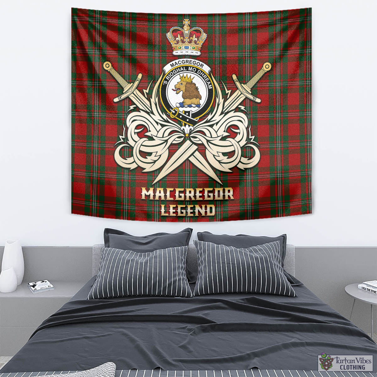 Tartan Vibes Clothing MacGregor Tartan Tapestry with Clan Crest and the Golden Sword of Courageous Legacy