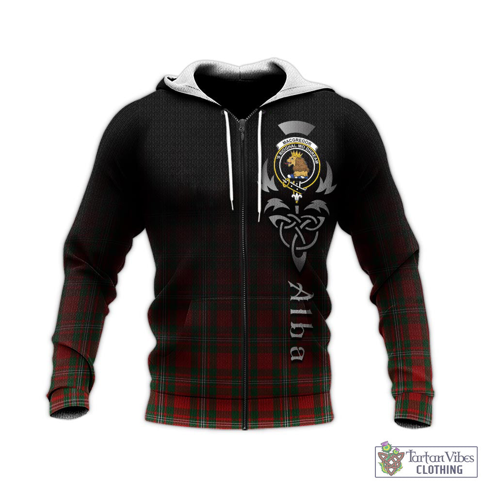 Tartan Vibes Clothing MacGregor Tartan Knitted Hoodie Featuring Alba Gu Brath Family Crest Celtic Inspired