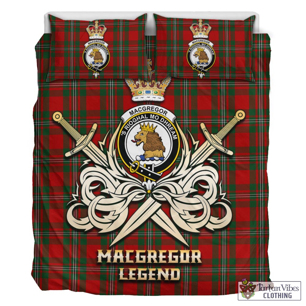 Tartan Vibes Clothing MacGregor Tartan Bedding Set with Clan Crest and the Golden Sword of Courageous Legacy