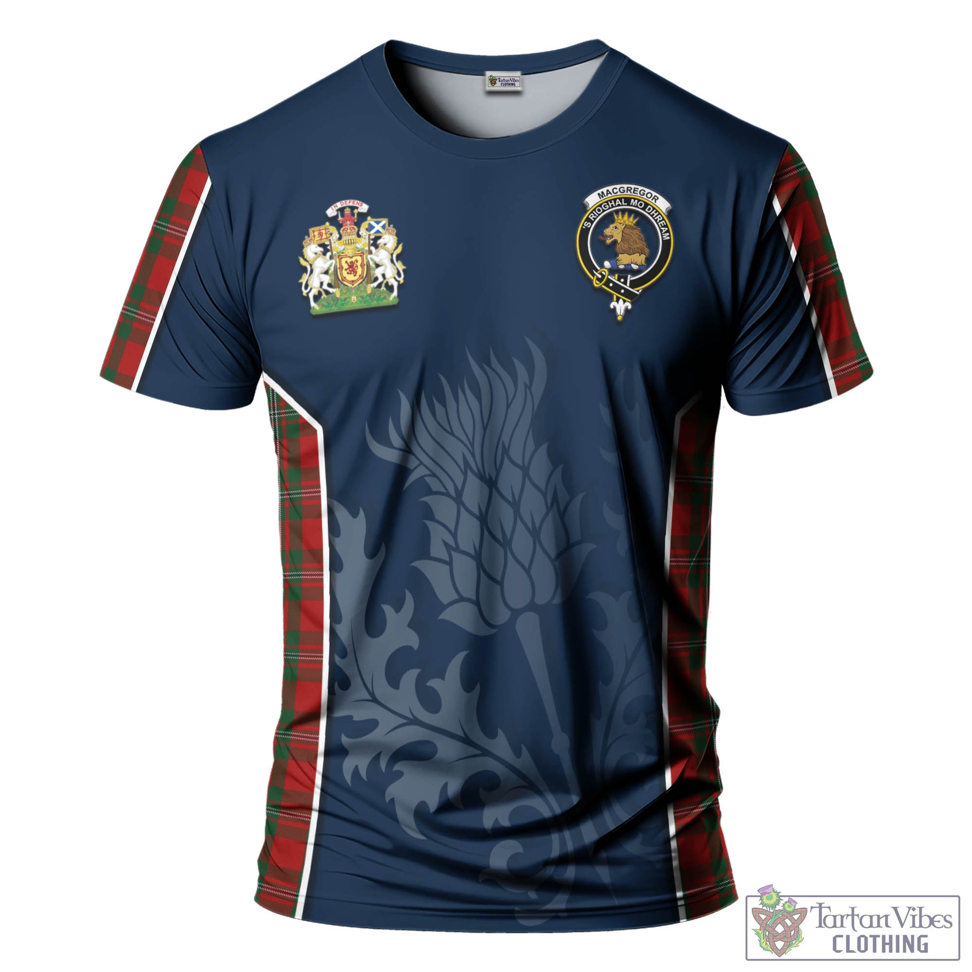 Tartan Vibes Clothing MacGregor Tartan T-Shirt with Family Crest and Scottish Thistle Vibes Sport Style