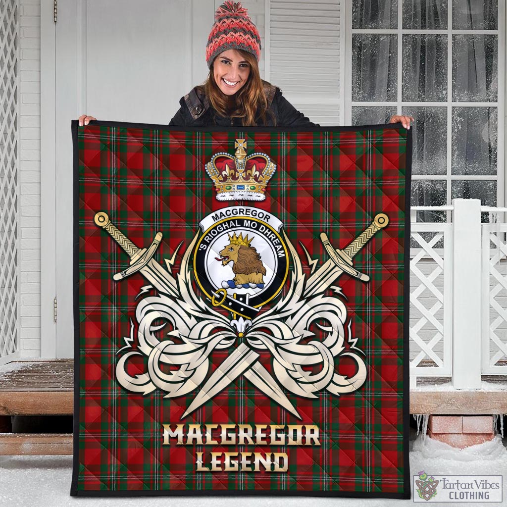 Tartan Vibes Clothing MacGregor Tartan Quilt with Clan Crest and the Golden Sword of Courageous Legacy
