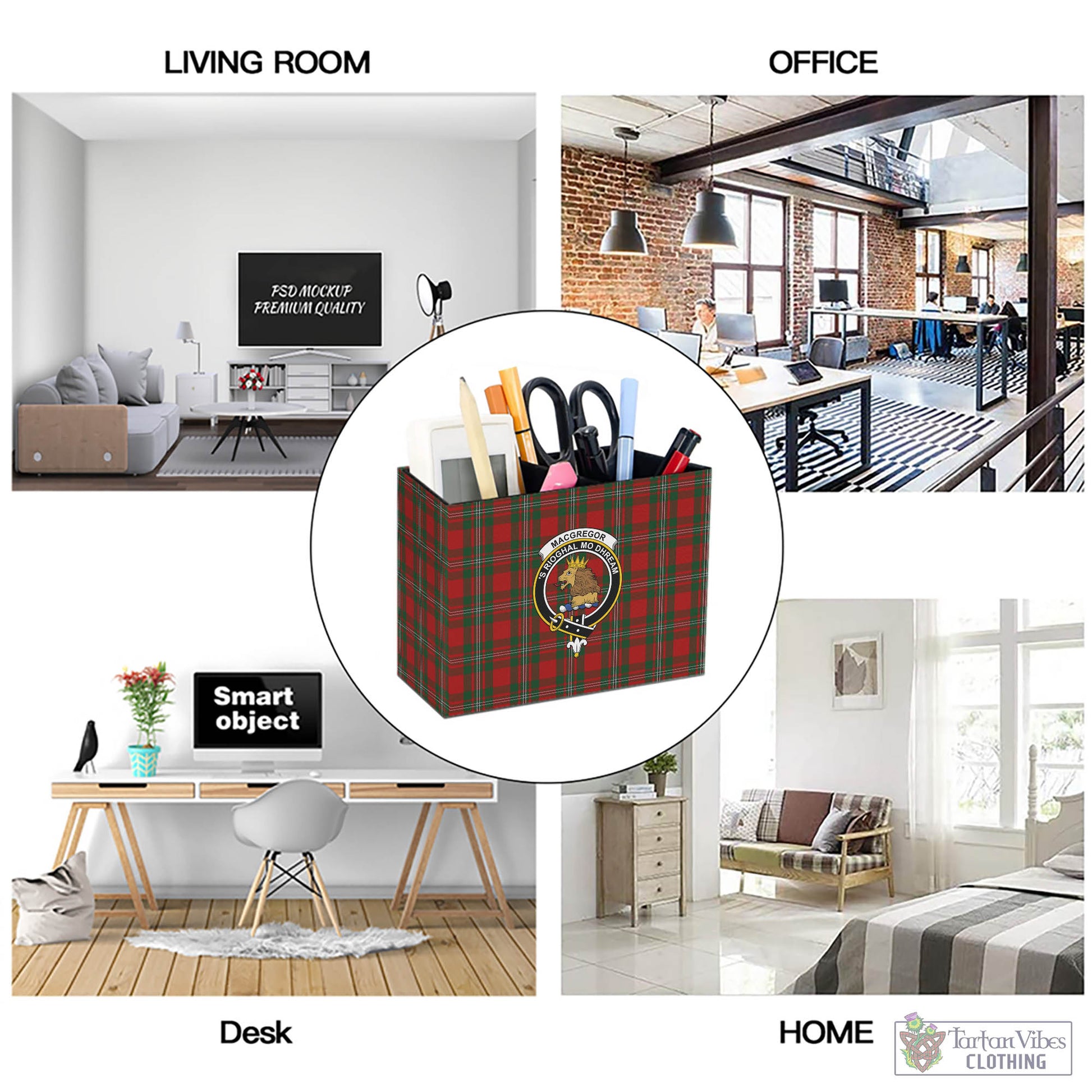 Tartan Vibes Clothing MacGregor Tartan Pen Holder with Family Crest