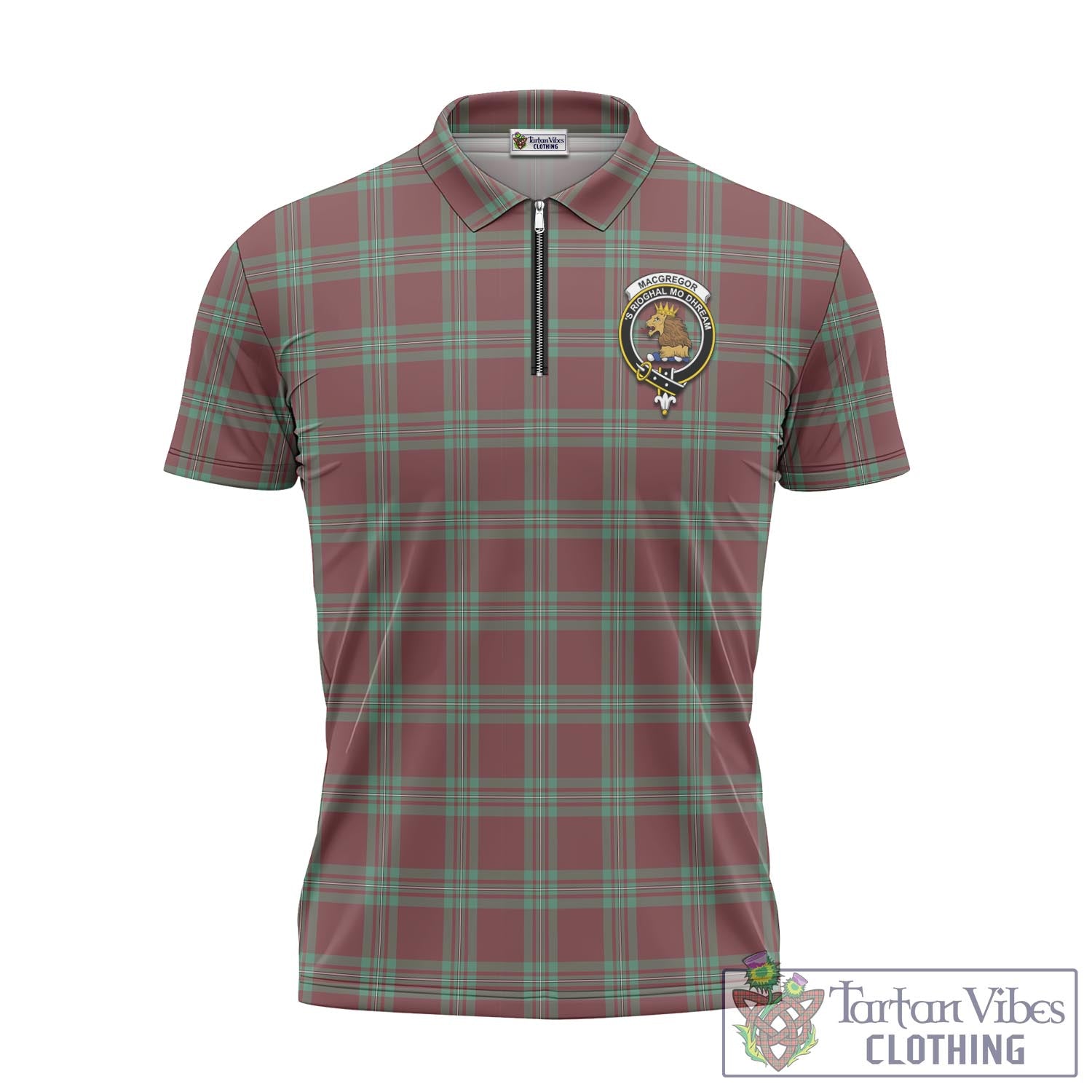 Tartan Vibes Clothing MacGregor Hunting Ancient Tartan Zipper Polo Shirt with Family Crest